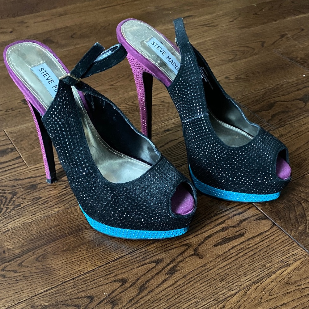 Steve Madden Mardi Gras Masquerade Rhinestone Peep Toe Heels